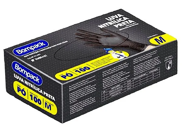 LUVA NITRILICA PRETA BPCK  M C/100