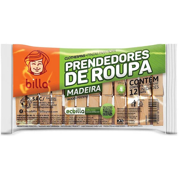 PRENDEDOR DE MADEIRA 7,25CM BILLA  12UN