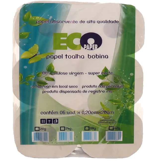 PAPEL TOAL ROLO ECOPAPER BRANCO PT6X150M