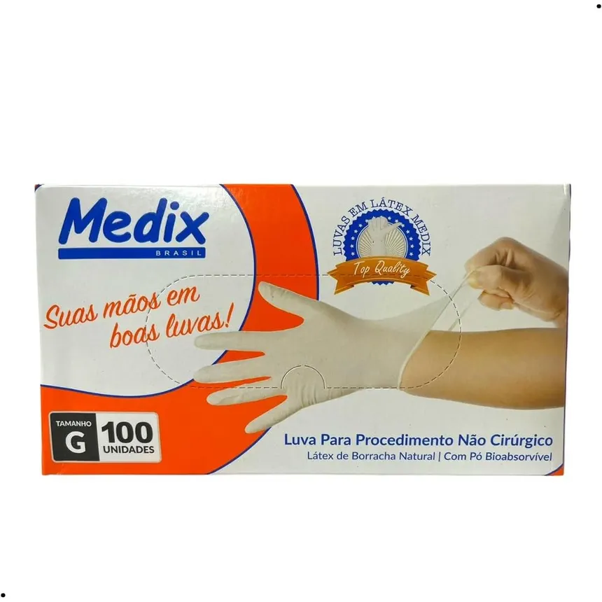 LUVA LATEX C/PO TAM G MEDIX 100UN