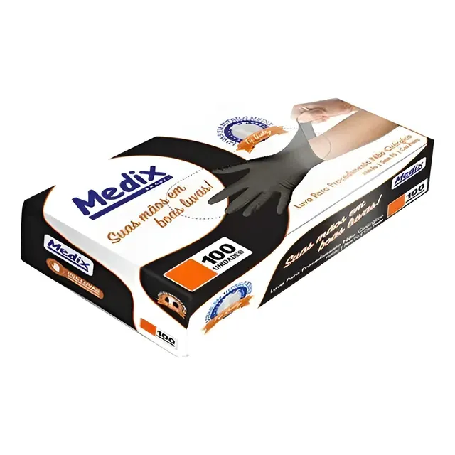 LUVA NITRILO PRETA G MEDIX CX C/100UN