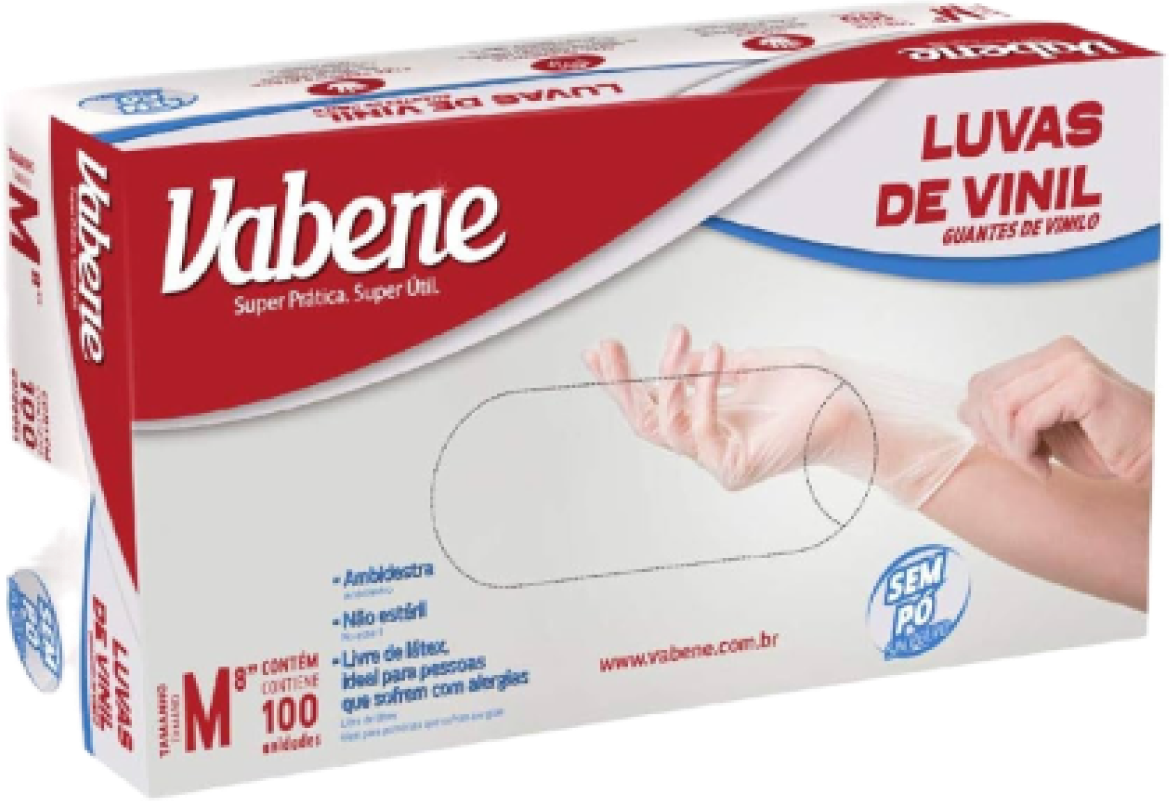 LUVA VINIL VABENE TAM M SEM PÓ CX C/ 100