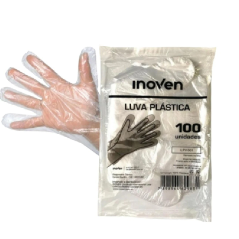 LUVA PLÁSTIC INOVEN DESCARTÁVEL C/ 100 U