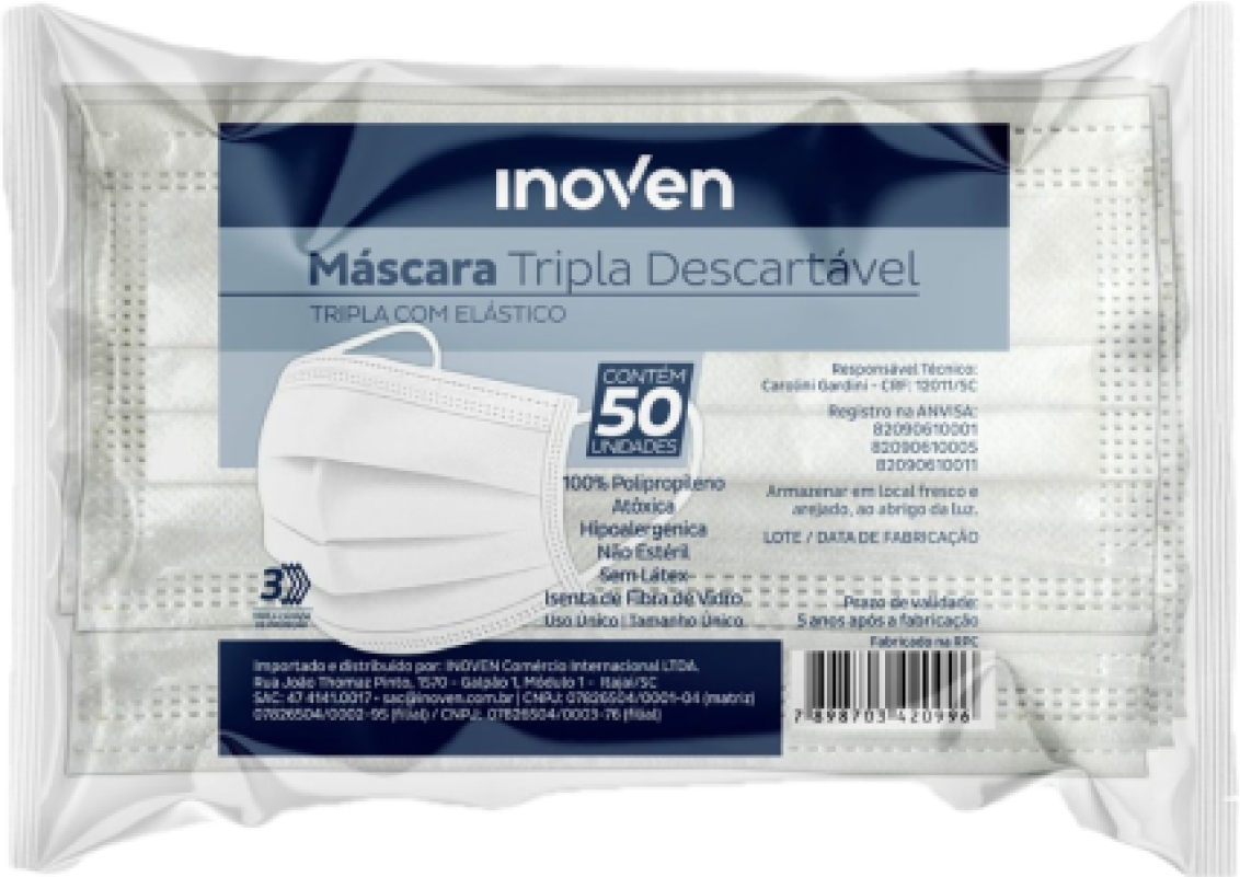MASCARA TRIPLA BRANCA INOVE  PT/ 50 UN